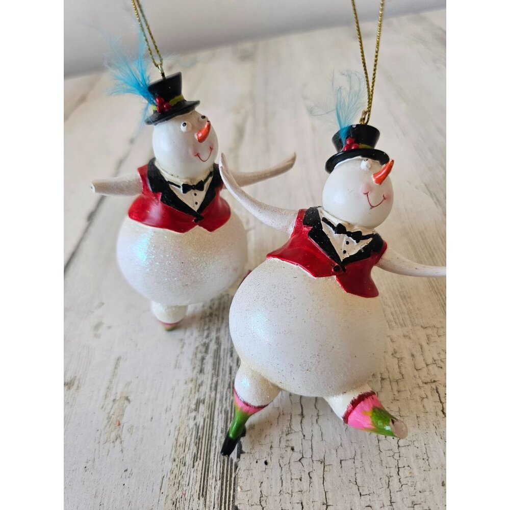Dancing snowman AS IS ornament set top hat suit Xmas tree